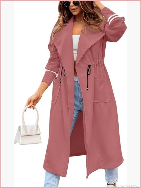 Jackets & Blazers - Casual Drawstring Waist Open Front Classic Lapel Overcoat